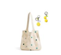 Crochet Bag Simple Knitted Summer Polka Dot Handbag Pastoral Style Hollow(Beige)