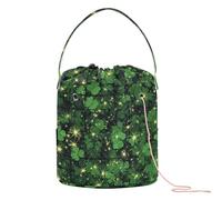 Crochet Bag St. Patrick's Day Lucky Green Clover Crochet Bag Organizer with Holes Yarn Tote for Travel Crochet Crocheting Accessories