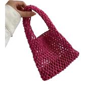 Crochet Bag Summer Hand Woven Tote Bags Knitting Crochet Beach Shoulder Bag Hollow Out Handbag Ladies Knitting Underarm Bag(Rose)