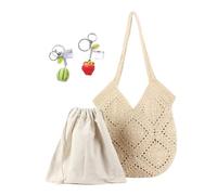 Crochet Bag Tote Summer Women Aesthetic Mesh Hippie Knit Knitted Casual Woven Seaside Holiday(Beige)