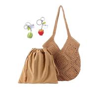 Crochet Bag Tote Summer Women Aesthetic Mesh Hippie Knit Knitted Casual Woven Seaside Holiday(Brown)