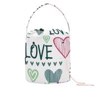 Crochet Bag Valentines Stylish Hearts Love Green Peach Yarn Holder Bag Portable Yarn Tote for Travel Crochet Crochet Project