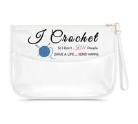 Crochet Bags for Crocheting Crochet Lover Gifts Knitting Gifts for Female Knitters Crocheter Mom Grandma Clear Cosmetic Bag Yarn Lovers Present Christmas Birthday Present Zipper Pouch, beige color