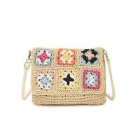 Crochet Bags For Women Fabric Patchwork Flowers Shoulder Bags Spring Large Capacity Beach Bag for Women Solid Versatile Women's Handbags(Beige)