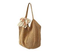 Crochet Beach Bag - Boho Hollow Mesh Design, Woven Lace Ribbon Construction, Lightweight Summer Carry | Knitted Purse for Holiday, Shopping, Travel Dating Trip, The Bride Boy, khaki, Siehe