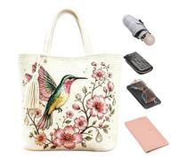 Crochet Beach Bag Hummingbird Flower Casual Shoulder Tote