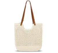 Crochet Beach Bags for Women, Large Capacity Summer Woven Beach Tote Bag Handbags Shoulder Bag, Handmade Boho Casual Knit Tote Bags for Beach Travel Holiday Vacation Work Shopping Daily Use (Beige)