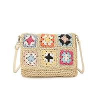 Crochet Beach Bohemian Purse for Women Lightweight Handwoven Straw Shoulder Bag with Removable Strap Straw Beach Bag for Summer Vacation