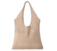 Crochet Beach Tote Bags, Stylish Mesh Beach Bags Shoulder Bag for Women, Cute Summer Vacation Aesthetic Boho Tote Bag, Khaki, Khaki-vn, L