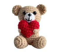 Crochet Bear Doll - Positive Bear Toy, Pocket Stuffed Animal with Heart | Cute Knitted Plush, Valentine Gift Decorative Keychain, Handmade Animals Toy, Soft Love Bearr for Boys, Girls, Bedroom, Shelf,