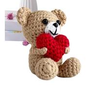 Crochet Bear Toy - Handcrafted Yarn Plush, Soft Knitted Animal | Mini Heart Accent Stuffed Companion Gift for Babies, Children, Girls, Boys, Nursery Shelf Decor, Toys, Baby Room Display