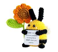 Crochet Bee Gift - Handmade Inspirational Desk Decor, Amigurumi Mini Plush Toy, Small Positive Affirmation Charm, Encouragement Appreciation Present | for Women Teacher Mom
