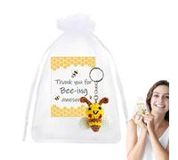 Crochet Bee Keychains Set, Thank You Card Attached Decorative Keyrings, Festive Gift Accessories for Employee Appreciation, Nurses, Co Workers, Holiday Events, Parties, and Workplace Celebrations