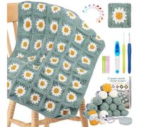 Crochet Blanket Kit, Crochet Kits for Beginners Adults, Daisy Granny Square Blanket Crochet Kit for Beginners with Step-By-Step Instruction, Complete Beginners Crochet Kit for Adults to Learn Crochet