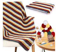 Crochet Blanket Kit for Beginners, Colorful Mosaic Stripe Blanket, 42PCS Complete Beginner Crochet Kit for Adults & Kids w Premium Yarn Beginner Friendly Videos Tutorials & Instructions