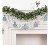 Crochet Blue White Christmas Tree Snowflake Garland 6.56 ft | Farmhouse Rustic Handmade Banner, Mantel Fireplace Wall Door Window Decor, Holiday Hanging Decoration for Home Room