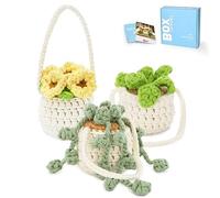 CROCHET BOX Beginner Kit - 3 PCS Hanging Potted Plant Set for Adults and Teens With Step-by-Step Video Tutorials, Instructions - Birthday Gift