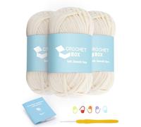 CROCHET BOX Beginner Yarn - 3 PCS Off-White Cotton Nylon Blend, Warm Color, Easy Stitches, Won't Split, Thoughtful Gift