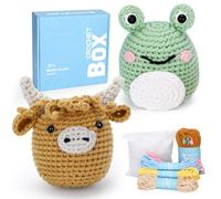 CROCHET BOX Complete Crochet Kit for Beginners, Highland Cow and Frog | Crochet Kit Starter Set with Soft Yarn, Easy-to-Follow Instructions and Video Tutorials, Birthday Gift for Adults