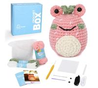 CROCHET BOX Complete Crochet Kit for Beginners, Pink Frog Crochet Kit | Crochet Kit Starter Set with Soft Yarn, Easy-to-Follow Instructions and Video Tutorials, Birthday Gift for Adults