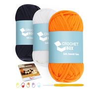 CROCHET BOX Cotton Nylon Blend Yarn - 3 PCS, Black, Natural White, Orange, 50g, 55Yards, Easy Stitches, Beginner Friendly
