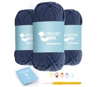 CROCHET BOX Cotton Nylon Blend Yarn - 3 PCS, Dark Blue, 50g, 55Yards, Easy Stitches, Beginner Friendly