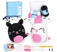 CROCHET BOX Crochet Kit for Beginners: 2 PCS Cats Animal Crochet Kit, Including Step-by-Step Video Tutorials, Instruction, Hook, Surprise Gift for Adults, Relaxing Crafts