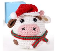 CROCHET BOX Crochet Kit for Beginners Adults - Christmas Cow Starters Crochet Kit, Beginners Crocheting Kitting for Adults Kids, Craft Gifts with Crochets Yarns, Hook, Step-by-Step Video, Instruction