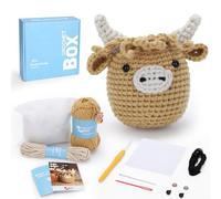 Crochet Box Crochet Kit for Beginners: Highland Cow Crochet Kit, Learn to Crochet, Include Easy Knitting Soft Yarn, Step-by-Step Video Tutorial, Hook, Holiday Birthday Gift for Adults