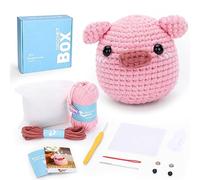 CROCHET BOX Crochet Kit for Beginners: Pink Pig Crochet Kit, All You Need in, Include Step-by-Step Video Tutorials, Instructions, Birthday Gift for Adults, Teens，Refill Pack
