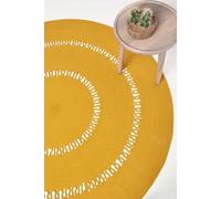 Crochet Braided Round Rug Homescapes Mustard 120cm diameter