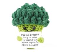 Crochet Broccoli Positive Vegetables, Cute Green Positive Knitted Potato Toy Soft Funny Broccoli Gift with Warm Card Positive Life Crochet Knitted Encouragement Doll for Birthday Party Decoration