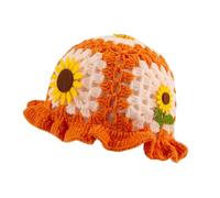 Crochet Bucket Hat for Women Crochet Hat Handmade Knitted Hat Foldable Floral Crochet Beanie Hat for Women Girls Outdoor, Orange, M