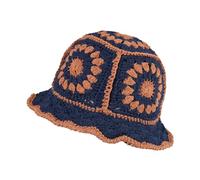 Crochet Bucket Hat for Women Knit Beanies Cap Handmade Foldable Floppy Beach Hat Fashion Cute Striped Floral Fishing Hat, A-orange Navy, One Size
