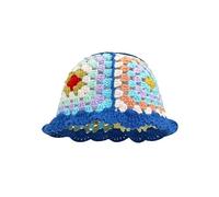 Crochet Bucket Hat for Women Knit Cap Handmade Foldable Floppy Beach Hat Fashion Cute Striped Fishing Hat Hut for Men (Light Blue, M)