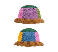 Crochet Bucket Hat for Women Knit Cap Handmade Foldable Floppy Beach Hat Fashion Cute Striped Fishing Hat Mens Beach Hat (Khaki, M)