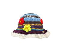Crochet Bucket Hat for Women Knit Cap Handmade Foldable Floppy Beach Hat Fashion Cute Striped Fishing Hat Mens Beach Hat (Brown, M)