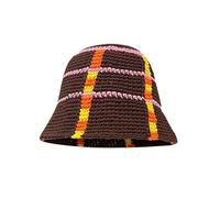 Crochet Bucket Hat for Women Knit Cap Handmade Foldable Floppy Beach Hat Fashion Cute Striped Fishing Hat Hut for Men (Coffee, M)