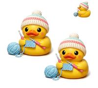 Crochet Buddy Duck - Perfect for Yarn Lovers, Positive Affirmation Companion Crochet Ducks, Mini Resin Duck Desk Decor, Whimsical Small Ducks Ornament, for Knit Enthusiasts and Crafters (2pcs)