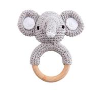 Crochet Bunny Rattle for Baby, Soft Rattle Toy with Wooden Ring - Toddler, Perfect for Baby Showers YhD666 (Dark Gray, 13.2x13.1cm)