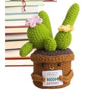 Crochet Cactus Doll - Handmade Knitted Yarn Cactus Plush Toy | Cute Decorative Potted Plant Ornament & Desktop Decoration | Gift with Positive Energy Card