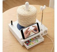 Crochet Caddy, Portable Multi-Functional Yarn Holder Spinner with Phone Stand, Detachable Yarn Spool Box & Crochet Accessories Organizer for Knitting Lovers (White)