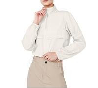 Crochet Cardigan Half Zip Pullover Women Long Sleeve Sweatshirt Sun Protection Sports Running Hiking Workout Cropped Tops Lightweight Jacket Casual Quick Drying Shirts with Stand Collar White