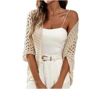 Crochet Cardigans for Women Batwing Sleeve Open Front Bolero Cardigan Ladies Summer Shrugs Beach Cover Ups Knitted Kimonos Sweater Holiday Women Tops for Dress Evening Wedding Party Khaki