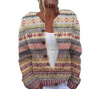 Crochet Cardigans for Women UK, Crop Cardigans for Women Vintage Fair Isle Sweaters Long Sleeve Floral Print Sweater Lightweight Open Front Cardigan Autumn Winter Button Up Coat