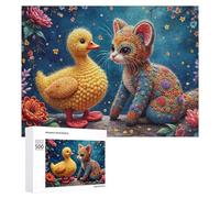 Crochet Cat And Duck Friendship - Challenging Puzzle for Adults, 500 PCS, New Year Party Activity; for Couples, Friends And Family