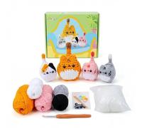 Crochet Cat Kit for Beginners Amigurumi Crochet Animal Kit Step-by-Step Video Tutorials Complete Starter Kit for Adults Kids DIY Crochet kit Craft Gift for Birthday Christmas New Year (4Pcs Cat A)