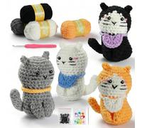 Crochet Cat Kit for Beginners Amigurumi Crochet Animal Kit Step-by-Step Video Tutorials Complete Starter Kit for Adults Kids DIY Crochet kit Craft Gift for Birthday Christmas New Year (4Pcs Cat B)