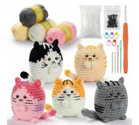 Crochet Cat Kit for Beginners Amigurumi Crochet Animal Kit Step-by-Step Video Tutorials Complete Starter Kit for Adults Kids DIY Crochet kit Craft Gift for Birthday Christmas New Year (5Pcs Cat)
