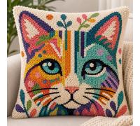 Crochet Cat Latch Hook Cushion Kits, 17x17 Inch Latch Hook Rug Kits for Adults Beginners, Pre-Printed DIY Cross-Stitch Embroidery Pillow for Home Sofa Bedroom Decoration, Handmade Craft Gift